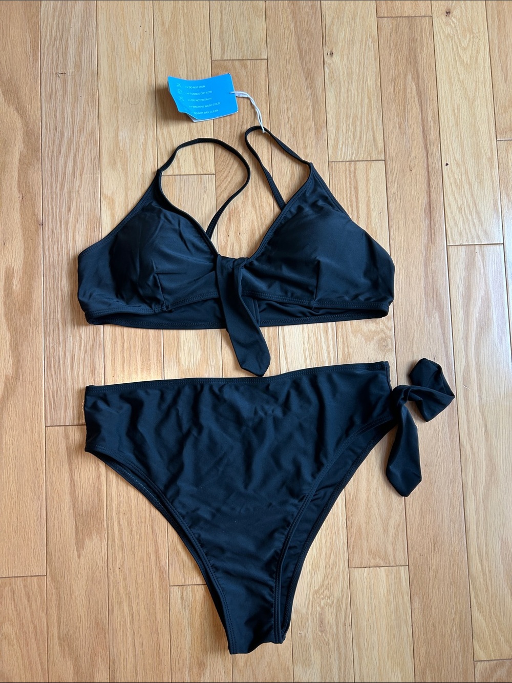 Black Tie-Front Bikini Set